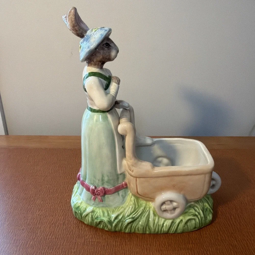 Vtg Cracker Barrel Easter Mother Bunny Pushing Carriage 9